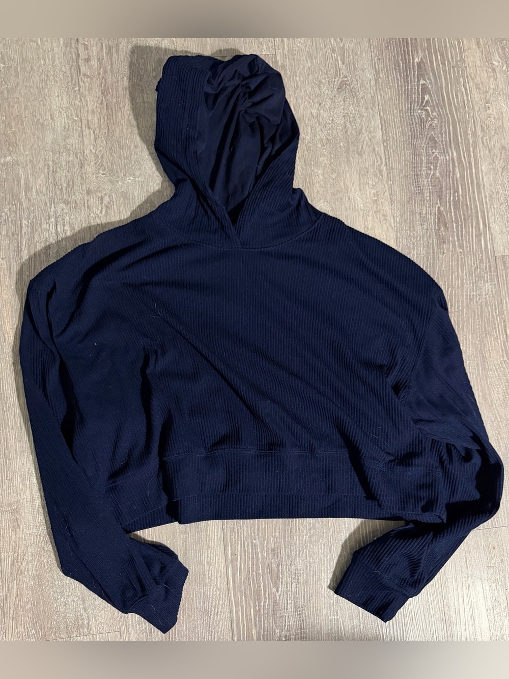 Garage Navy Ribbed Crop Hoodie